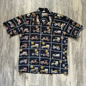 Vintage Christian Dior All Over Print AOP Classic Car Button Shirt Size Large